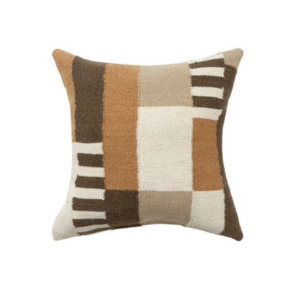 24" Beige Brown And Orange Geometric Wool Blend Throw Pillow
