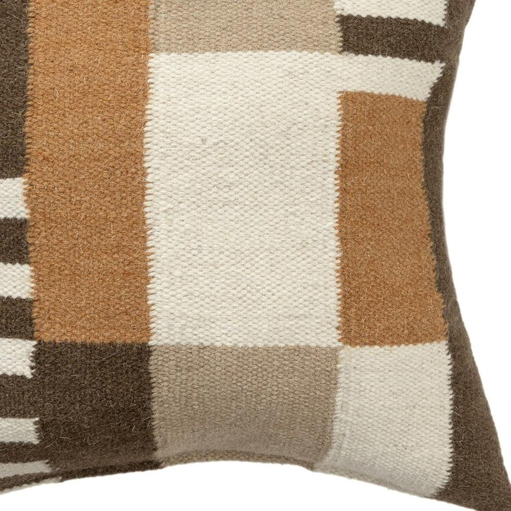 24" Beige Brown And Orange Geometric Wool Blend Throw Pillow — view 7
