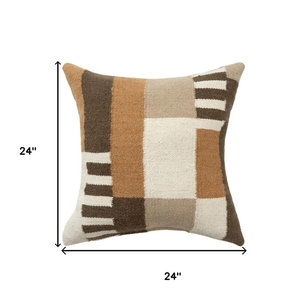 24" Beige Brown And Orange Geometric Wool Blend Throw Pillow — view 8