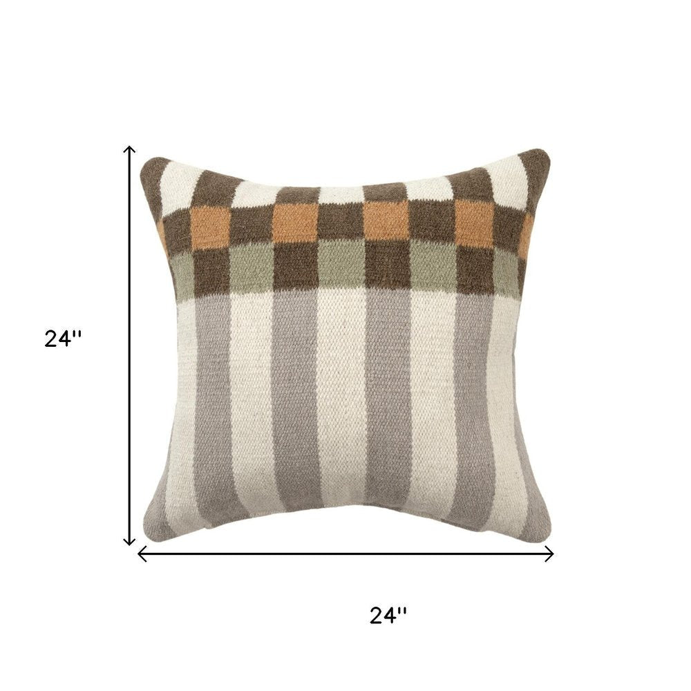 24" Beige Brown Burnt Orange And Gray Geometric Wool Blend Throw Pillow — view 9