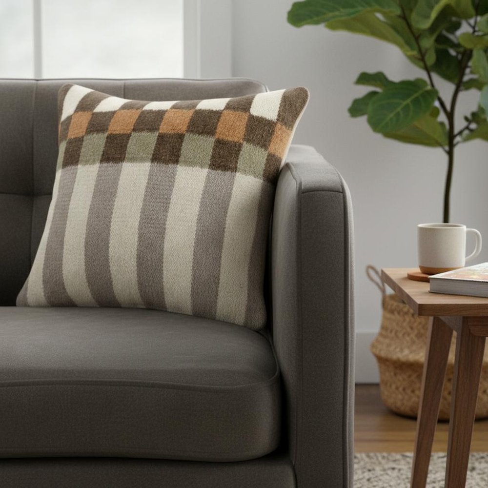 24" Beige Brown Burnt Orange And Gray Geometric Wool Blend Throw Pillow