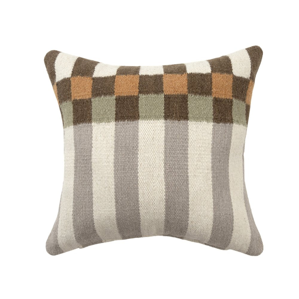 24" Beige Brown Burnt Orange And Gray Geometric Wool Blend Throw Pillow — view 1