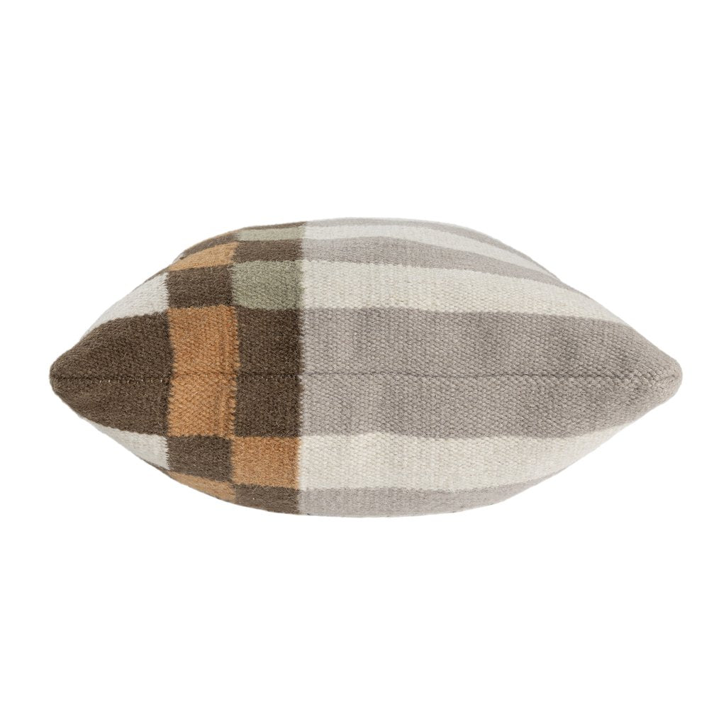 24" Beige Brown Burnt Orange And Gray Geometric Wool Blend Throw Pillow