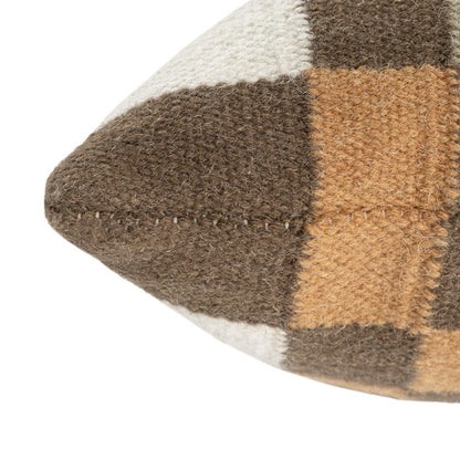 24" Beige Brown Burnt Orange And Gray Geometric Wool Blend Throw Pillow