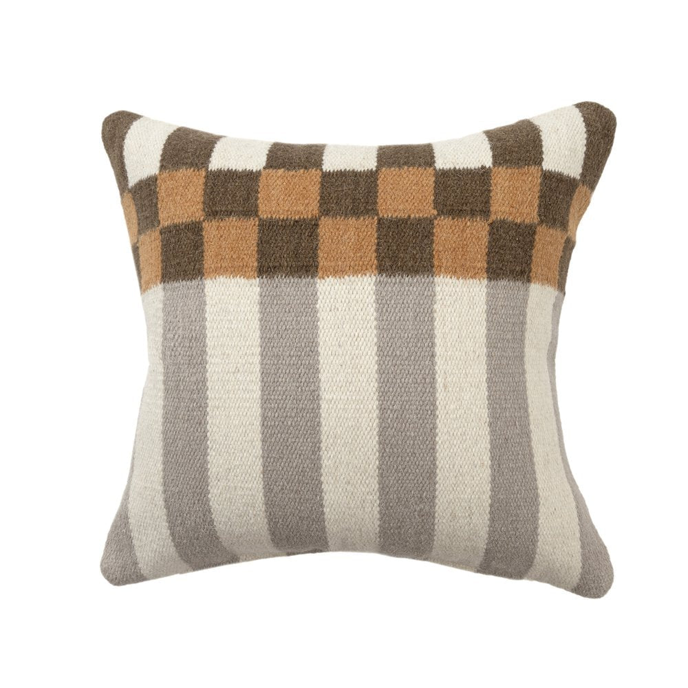24" Beige Brown Burnt Orange And Gray Geometric Wool Blend Throw Pillow