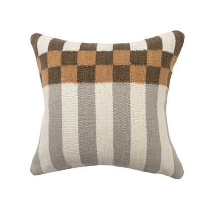 24" Beige Brown Burnt Orange And Gray Geometric Wool Blend Throw Pillow