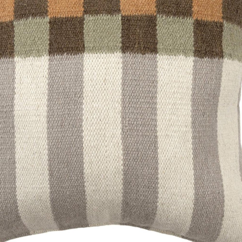 24" Beige Brown Burnt Orange And Gray Geometric Wool Blend Throw Pillow