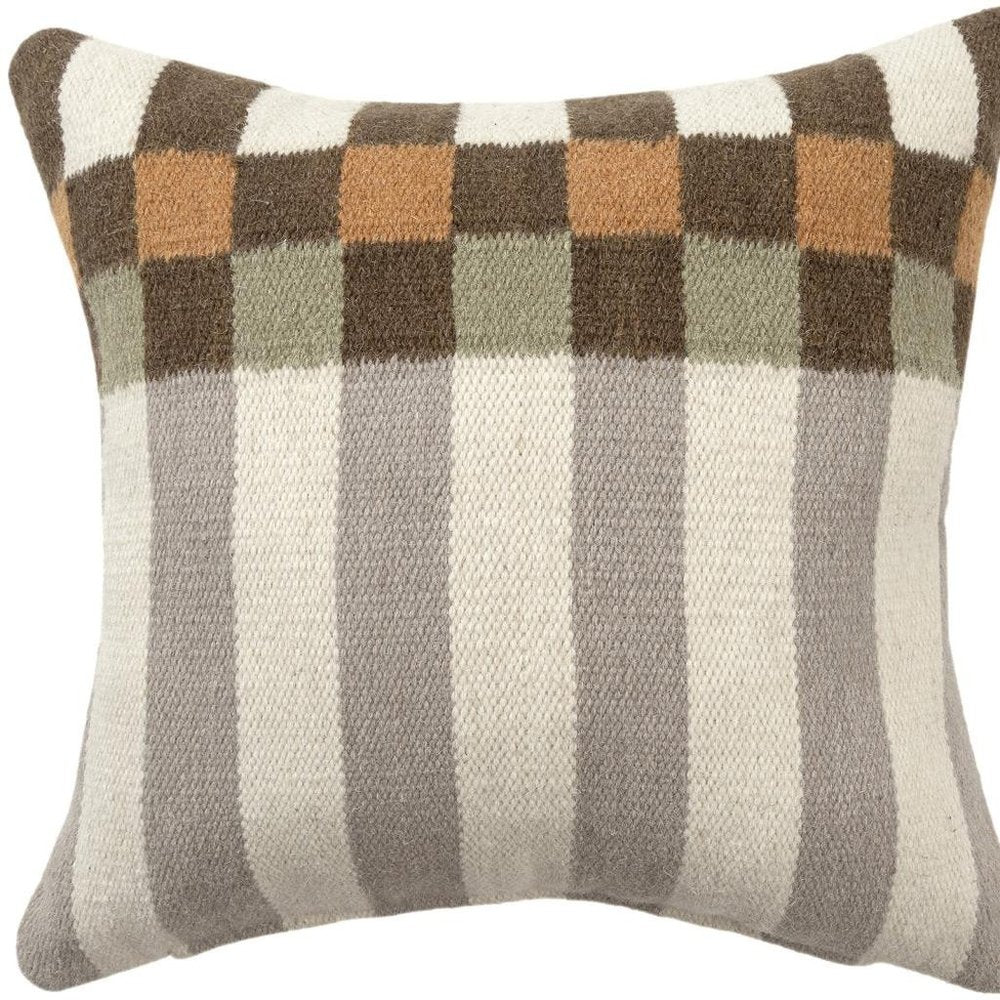 24" Beige Brown Burnt Orange And Gray Geometric Wool Blend Throw Pillow