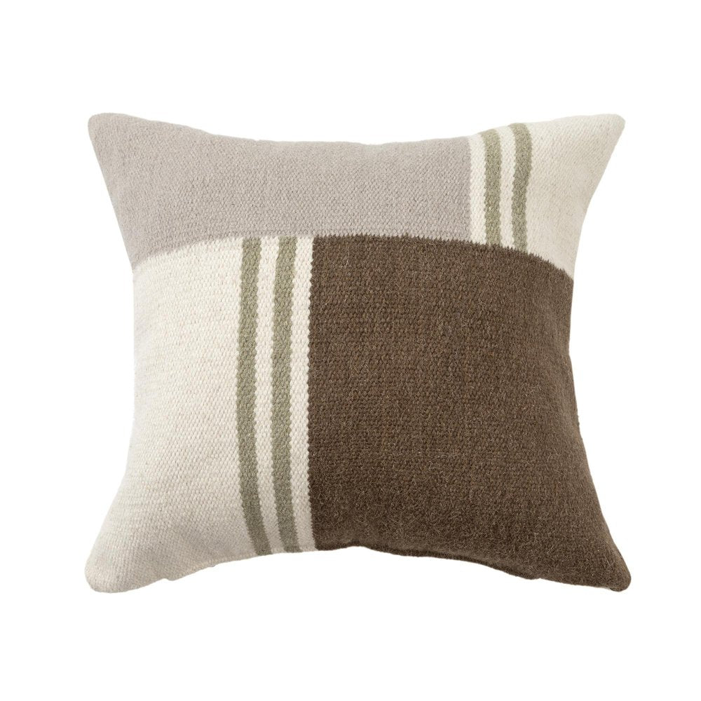 24" Beige Brown Gray And Green Geometric Wool Blend Throw Pillow — view 1