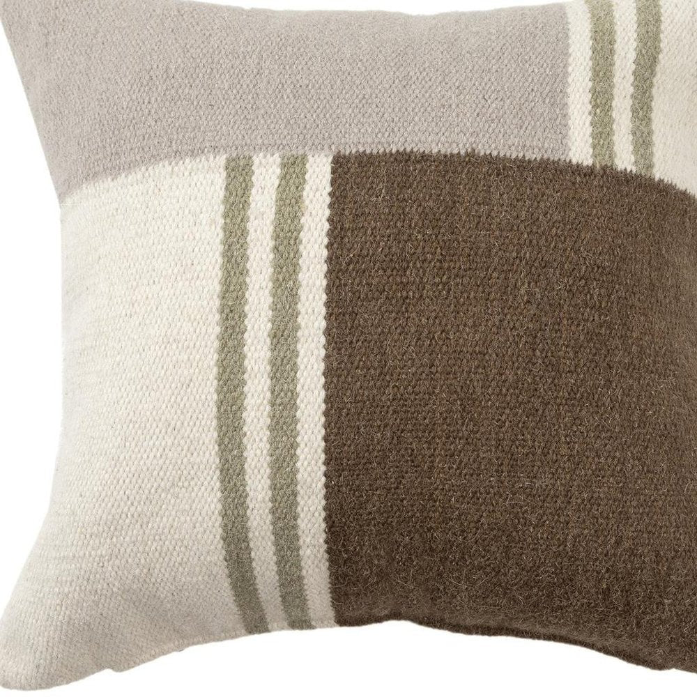 24" Beige Brown Gray And Green Geometric Wool Blend Throw Pillow — view 8
