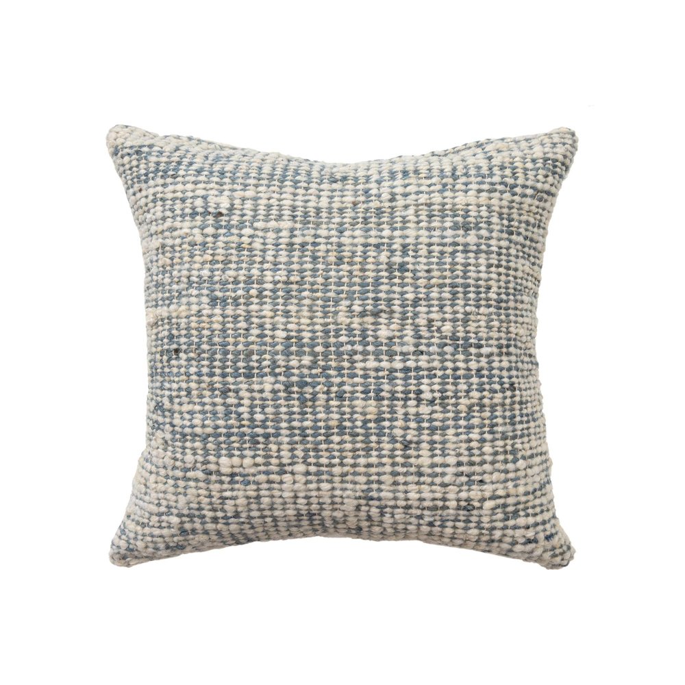 22" Ivory And Blue Striped Wool Blend Throw Pillow — view 1