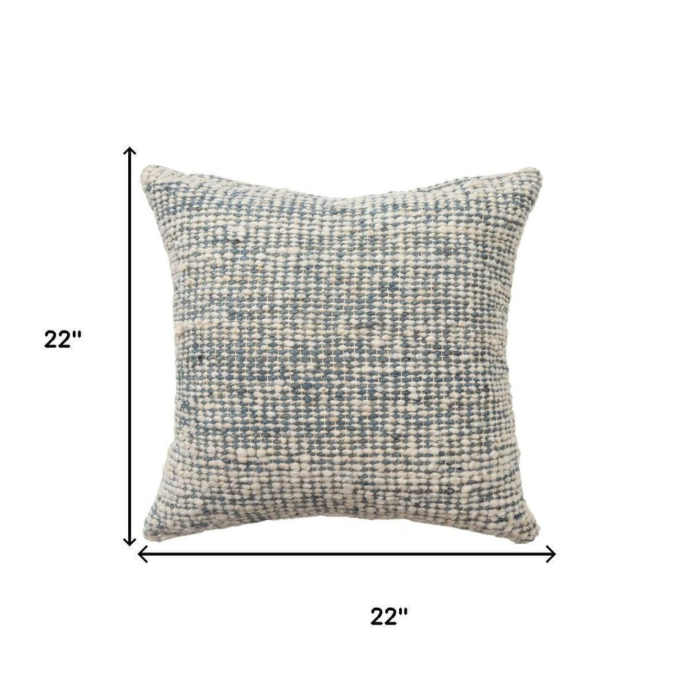 22" Ivory And Blue Striped Wool Blend Throw Pillow HomeRoots