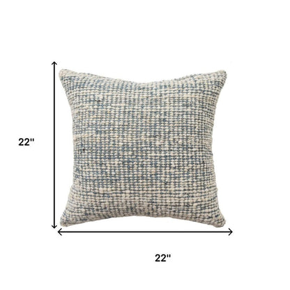 22" Ivory And Blue Striped Wool Blend Throw Pillow HomeRoots