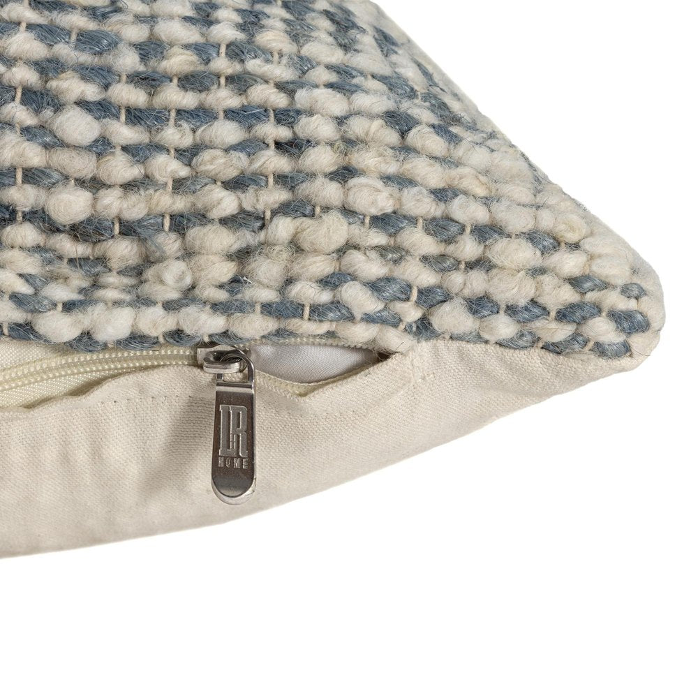 22" Ivory And Blue Striped Wool Blend Throw Pillow HomeRoots