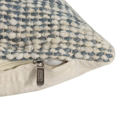 22" Ivory And Blue Striped Wool Blend Throw Pillow HomeRoots