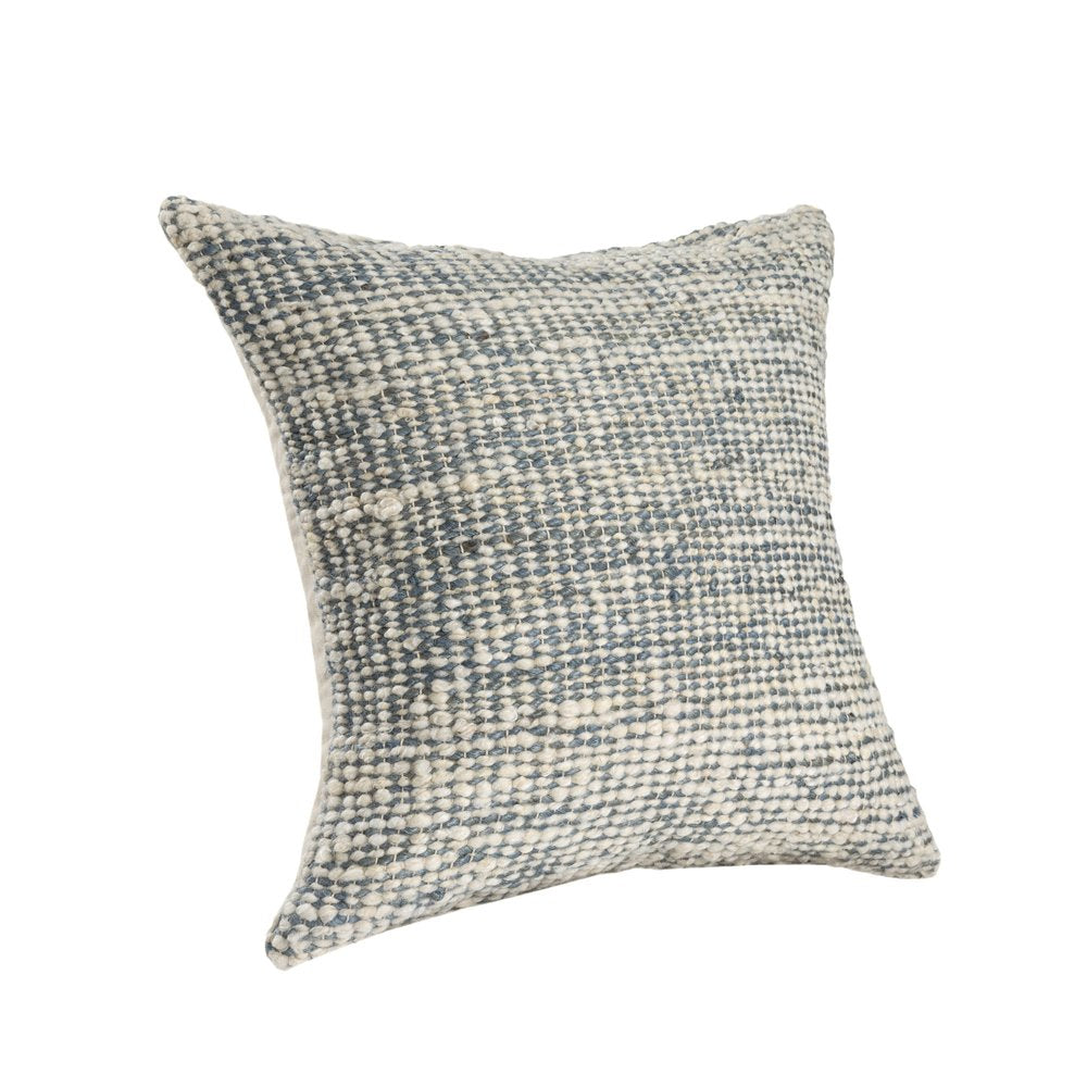 22" Ivory And Blue Striped Wool Blend Throw Pillow HomeRoots