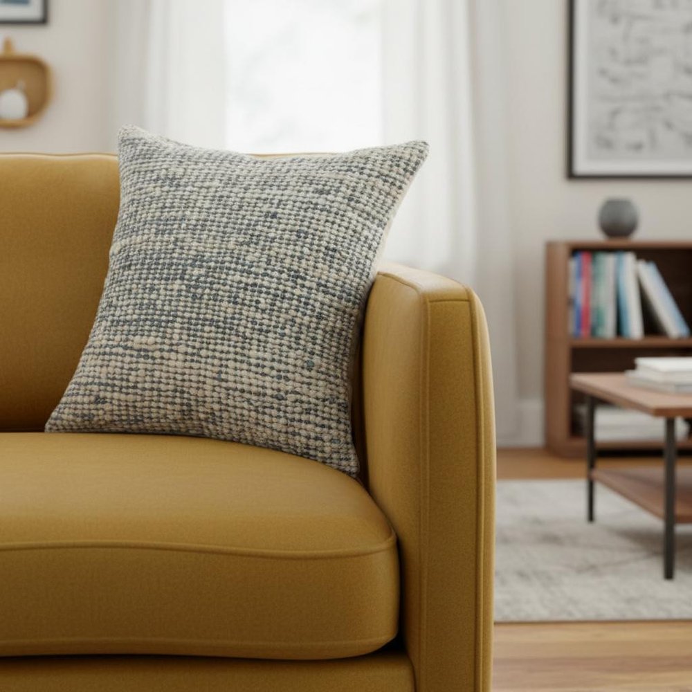 22" Ivory And Blue Striped Wool Blend Throw Pillow HomeRoots