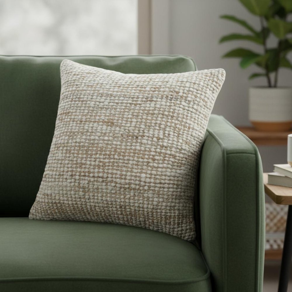 22" Ivory And Natural Striped Wool Blend Throw Pillow — view 10