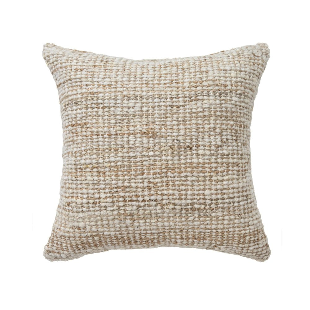 22" Ivory And Natural Striped Wool Blend Throw Pillow