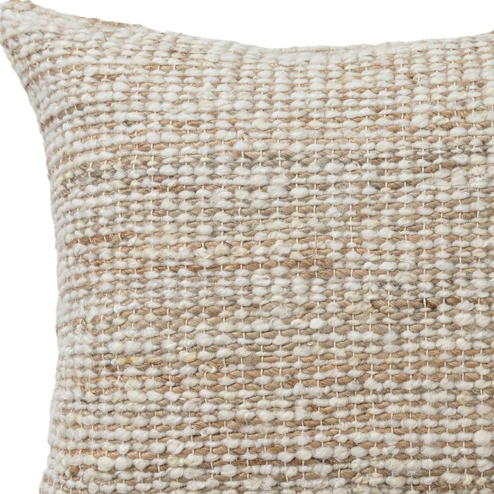 22" Ivory And Natural Striped Wool Blend Throw Pillow — view 6