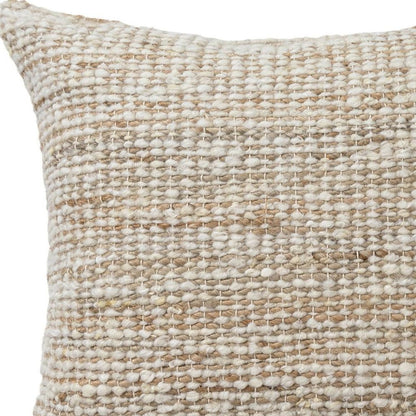 22" Ivory And Natural Striped Wool Blend Throw Pillow