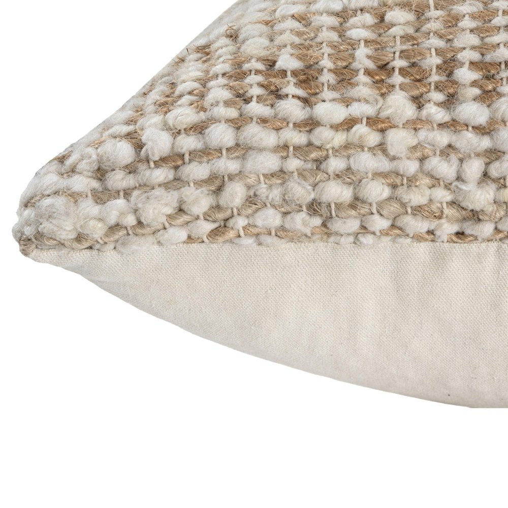 22" Ivory And Natural Striped Wool Blend Throw Pillow