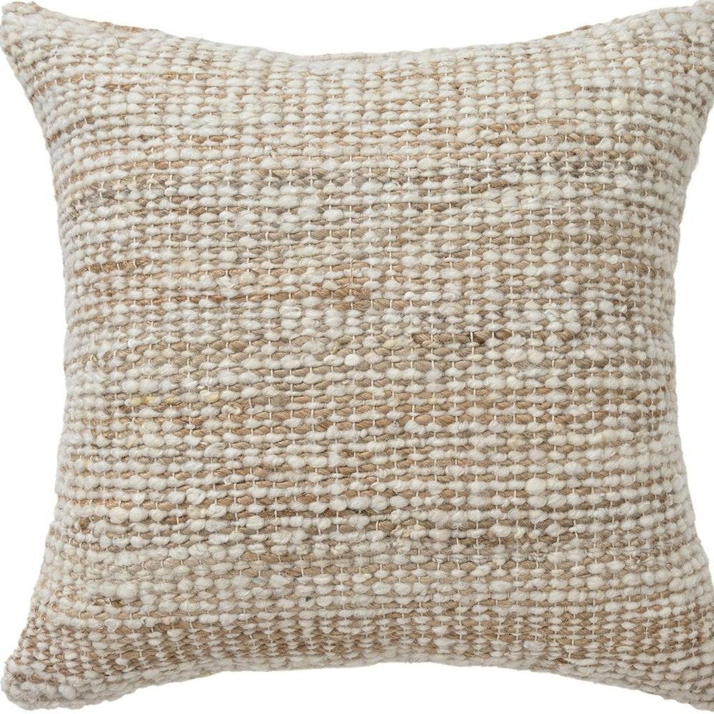 22" Ivory And Natural Striped Wool Blend Throw Pillow — view 7