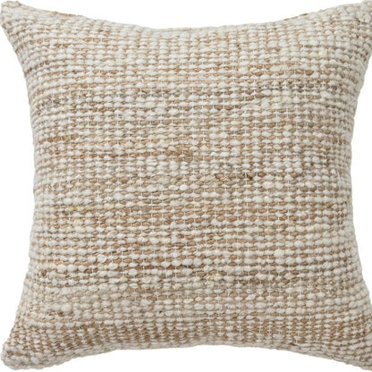 22" Ivory And Natural Striped Wool Blend Throw Pillow