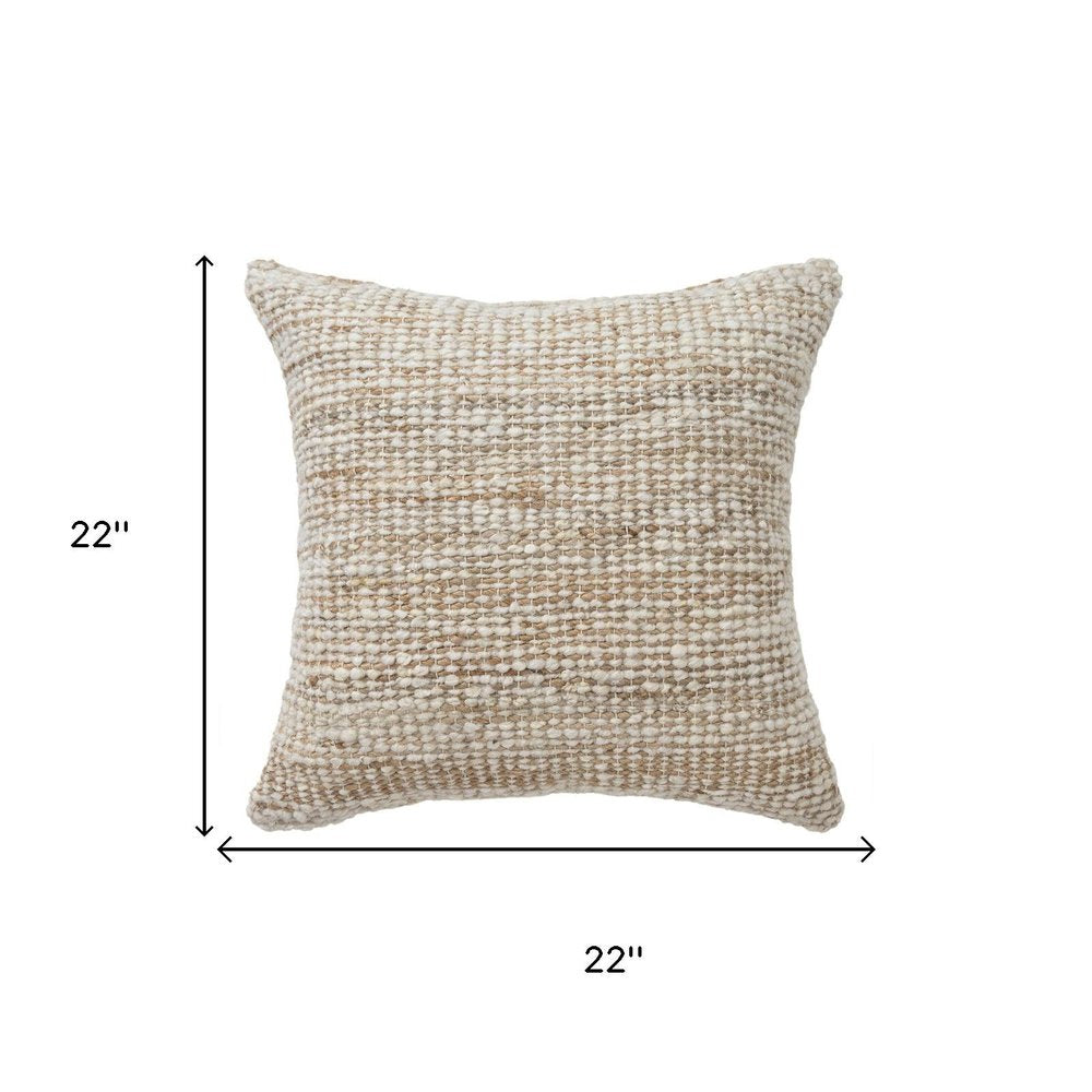 22" Ivory And Natural Striped Wool Blend Throw Pillow — view 8