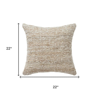 22" Ivory And Natural Striped Wool Blend Throw Pillow