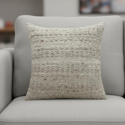 24" Beige Wool Throw Pillow