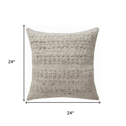 24" Beige Wool Throw Pillow