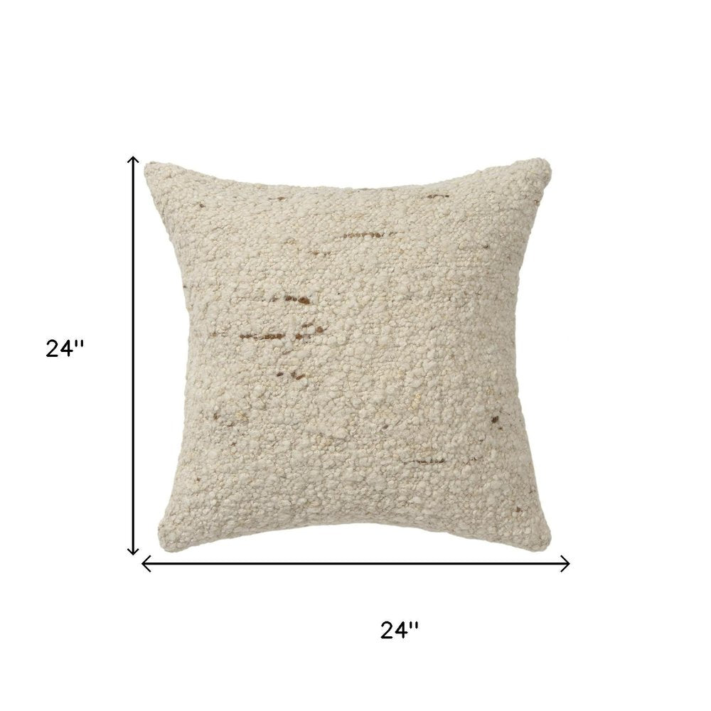 24" Ivory And Beige Wool Throw Pillow