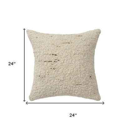 24" Ivory And Beige Wool Throw Pillow