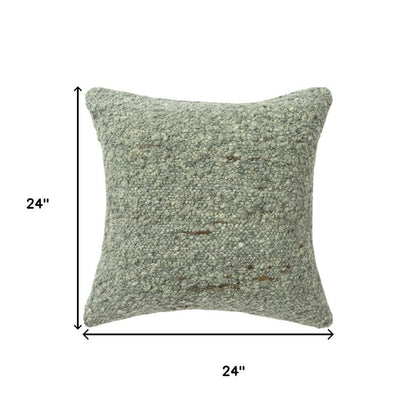 24" Green Wool Throw Pillow