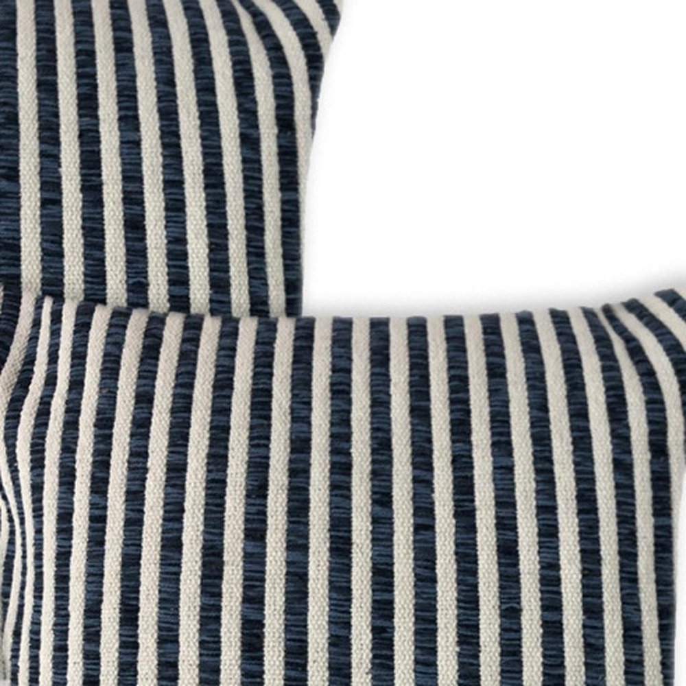 Set of Two 22" Blue And White Striped Cotton Throw Pillows