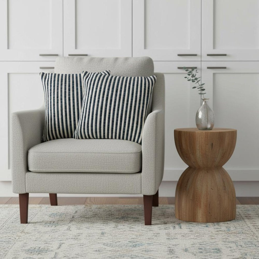 Set of Two 22" Blue And White Striped Cotton Throw Pillows — view 9