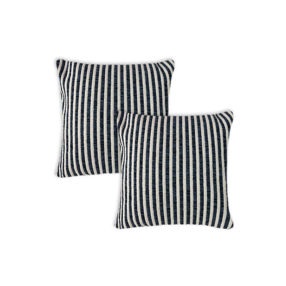 Set of Two 22" Blue And White Striped Cotton Throw Pillows — view 1