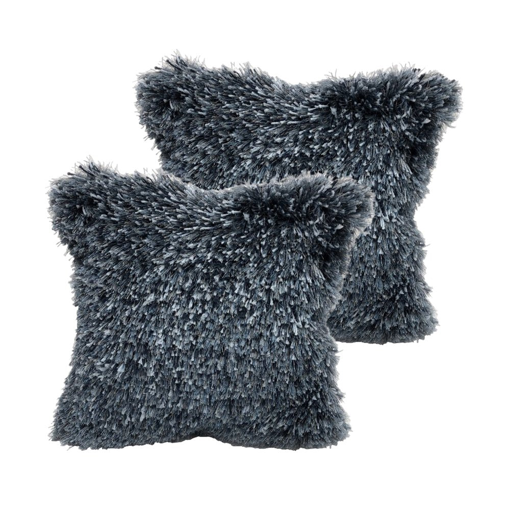 Set of Two 18" Blue Polyester Blend Throw Pillows