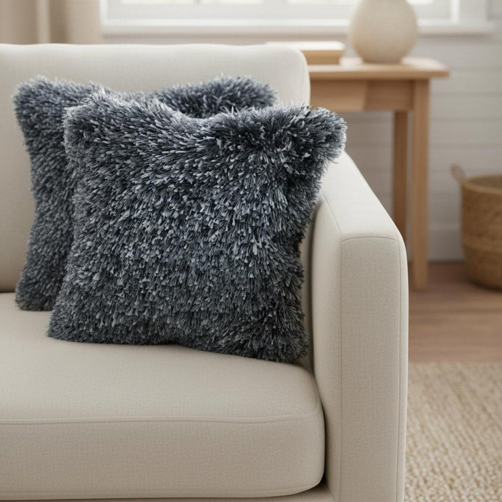 Set of Two 18" Blue Polyester Blend Throw Pillows — view 4