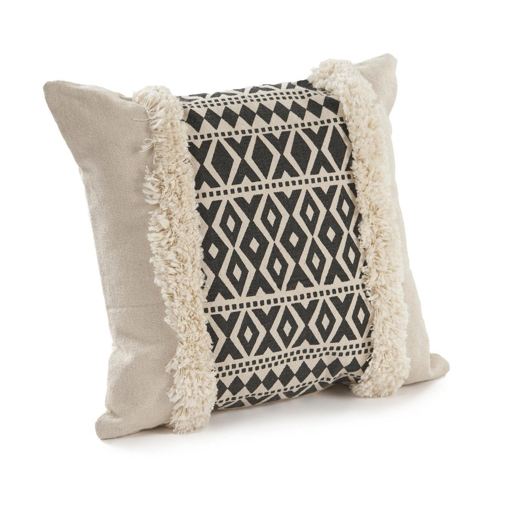 Set of Two 18" Black And Natural Abstract Cotton Throw Pillows with Tufts — view 2