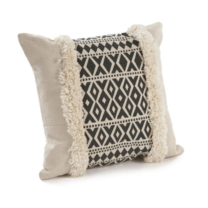 Set of Two 18" Black And Natural Abstract Cotton Throw Pillows with Tufts