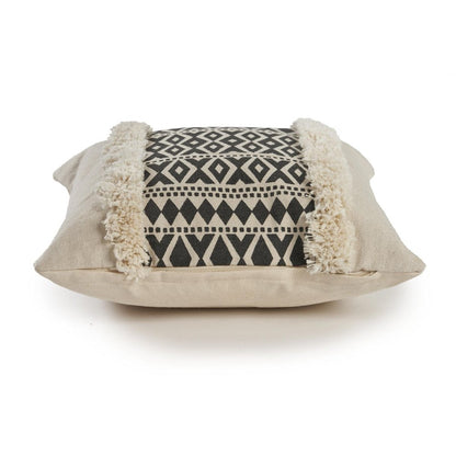 Set of Two 18" Black And Natural Abstract Cotton Throw Pillows with Tufts