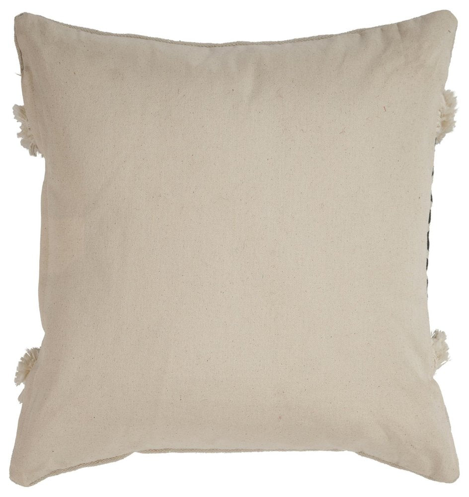 Set of Two 18" Black And Natural Abstract Cotton Throw Pillows with Tufts