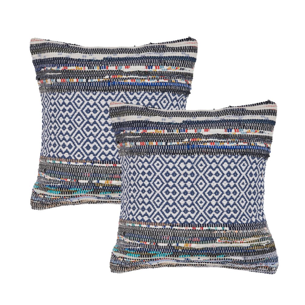 Set of Two 18" Gray And Blue Striped Cotton Blend Throw Pillows with Texture — view 1