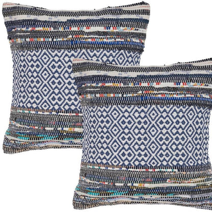 Set of Two 18" Gray And Blue Striped Cotton Blend Throw Pillows with Texture