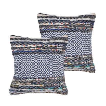 Set of Two 18" Gray And Blue Striped Cotton Blend Throw Pillows with Texture