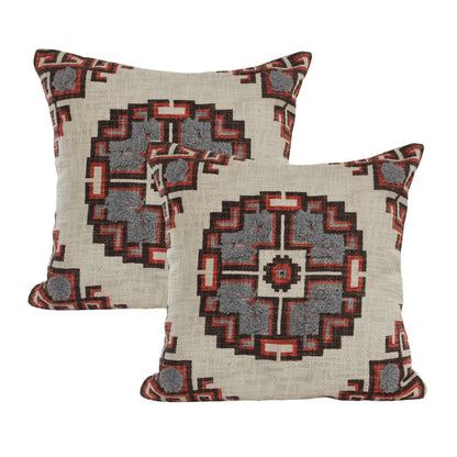 Set of Two 18" Brown And Beige Geometric Cotton Throw Pillows