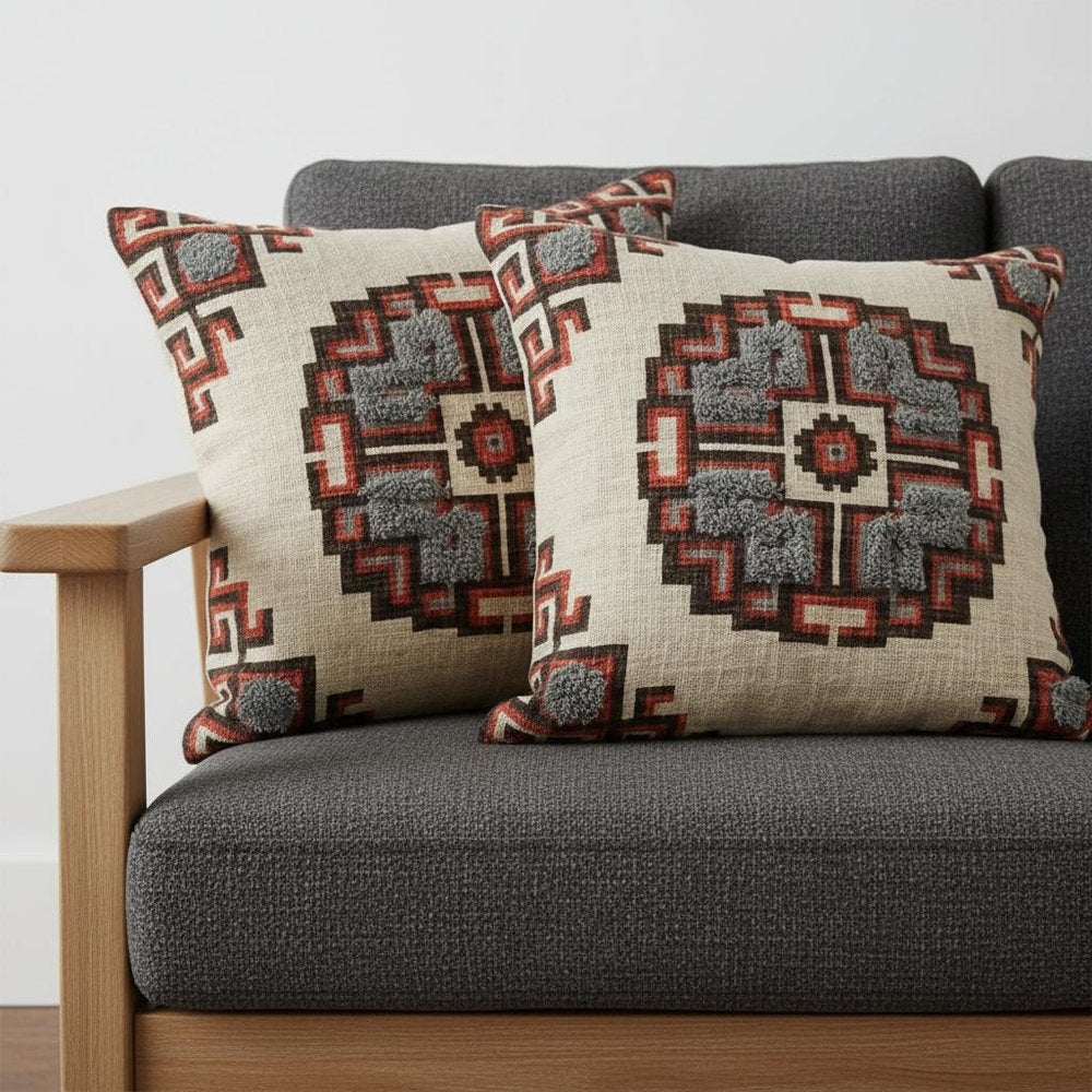 Set of Two 18" Brown And Beige Geometric Cotton Throw Pillows — view 6