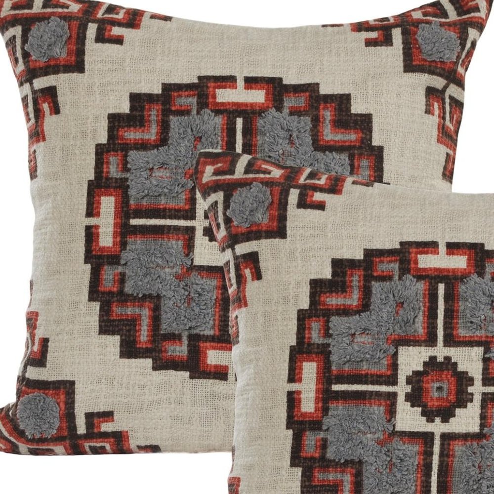 Set of Two 18" Brown And Beige Geometric Cotton Throw Pillows — view 4